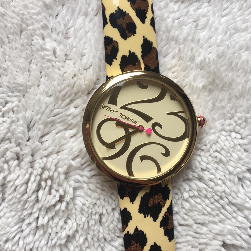 🐆Betsey Johnson EUC Large Floating Numbers Watch Animal Print🐆
